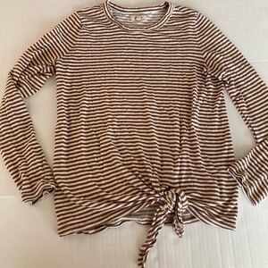 Madewell Long Sleeve Shirt Striped Tie Front Women’s Medium Rust and Cream